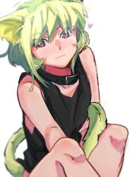 1boy 1femboy androgynous blush blushing blushing_at_viewer bob_cut bottomless cat_boy cat_ears cat_tail catboy collar cute_expression cute_face embarrassed femboy femboy_only feminine_faced_male feminine_male heart lio_fotia looking_at_viewer pet_collar petite petite_body petite_male pov promare shirt_only short_hair short_male slim slim_male slim_waist solo thin_waist twink
