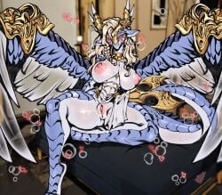 1girls 2026 anthro areola avante92 biped blush bottomwear bottomwear_aside breasts claws clothing clothing_aside digital_drawing_(artwork) digital_media_(artwork) dragon duel_monster feet female female_only fingers front_view genitals hair hi_res horn inside loincloth loincloth_aside looking_at_viewer naughty_face nipples non-mammal_breasts nude nude_anthro nude_female saffira_queen_of_dragons scales scalie smile smiling smiling_at_viewer solo tail toes vulva wings yu-gi-oh!