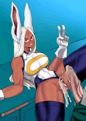 1boy 1boy1girl 1girls amano44 big_breasts big_penis blush breasts bunny_ears bunny_girl censored censored_penis clothing color cum cum_in_pussy cum_inside dark-skinned_female dark_skin excessive_cum gloves hero_outfit_(mha) interracial izuku_midoriya leg_muscles legs legwear long_ears long_hair looking_at_viewer midoriya_izuku miruko muscles muscular muscular_female my_hero_academia patreon patreon_logo patreon_username red_eyes rumi_usagiyama rumi_usagiyama_(hero_outfit) smile smiley_face sweat sweating tagme thick_thighs thighhighs thighs usagiyama_rumi usagiyama_rumi_(hero_outfit) vein veiny_penis white_gloves white_hair