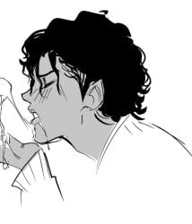 black_hair blowjob celebrity clothed cum curly_hair dark-skinned_male gay male/male male_focus male_only michael_jackson musician oral_sex real_person saliva yaoi