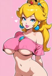 ai_generated crop_top large_breasts looking_at_viewer naughty_face princess_peach underboob