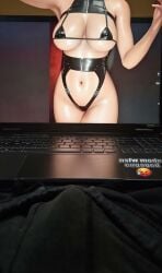 ai-created ai_art ai_generated bikini black_bikini black_hair black_legwear breasts drool drooling eve_(stellar_blade) gaming grok grok_imagine horny horny_female leaning leaning_forward lipstick long_hair saliva saliva_trail sexy sexy_body spit stellar_blade sucking sucking_penis tagme video wet