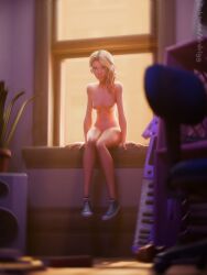 1girls 3d 3d_(artwork) absurd_res areola areolae bedroom blender blonde blonde_female blonde_hair breasts detailed_background drdrigg epic_games female female_focus female_only fortnite fortnite:_battle_royale gwen_stacy gwen_stacy_(spider-verse) hi_res high_quality high_resolution highres light-skinned_female light_skin marvel medium_breasts nipples nude nude_female petite petite_body petite_female sitting slim_waist small_breasts smile smiling smirk smirking sneakers sneakers_only spider-gwen spider-man:_into_the_spider-verse spider-man_(series) teenage_girl teenager watermark window window_frame