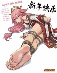 arms_behind_back arms_tied arms_tied_behind_back ass_focus bondage bound bound_ankles bound_arms bound_legs bound_wrists feet feet_fetish feet_focus female female_focus female_only foot_fetish genshin_impact pink_hair rope rope_bondage tied_hands tied_up wrists_tied yae_miko yae_miko_(genshin_impact)