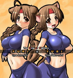 1girls big_breasts bodysuit braid braided_hair braided_ponytail brown_eyes brown_hair cat_ears cat_girl catgirl dog_ears dog_girl hairband huge_breasts king_of_fighters light-skinned_female light_skin long_hair pale-skinned_female pale_skin ponytail tongpoo tonpuu yuri_sakazaki