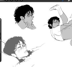 black_hair celebrity curly_hair dark-skinned_male gay gay_sex half-dressed implied_penetration implied_sex male/male male_focus male_only michael_jackson musician offscreen_male out_of_frame real_person yaoi