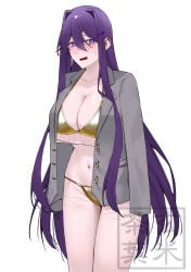 artist_request bikini doki_doki_literature_club exposed golden_bikini yuri_(doki_doki_literature_club)