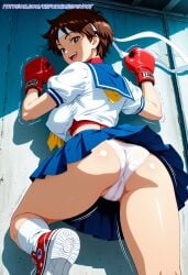 1girl absurd_resolution absurdres ai ai-created ai_art ai_generated anime anime_coloring anime_screenshot anime_style athletic athletic_girl bare_legs blue_skirt blue_sky blush boxing_gloves brown_eyes brown_hair capcom clenched_fist detailed_background digital_art dynamic_angle dynamic_pose exhibitionism exibitionism exited explicit fighting_pose fingerless_gloves foreshortening from_below full_body glossy glossy_body glossy_skin gorgeous hair_between_eyes headband hentai hi_res high_contrast high_quality high_resolution in_heat legs_apart looking_at_viewer low_angle midriff navel neckerchief nsfw open_mouth outdoors patreon perfect_anatomy pervert_female pleated_skirt plump presenting raised_fist rating_explicit red_gloves sailor_collar sakura_kasugano school_uniform serafuku sexy sexy_body sexy_female sexy_pose shadow short_hair short_sleeves smile soft_shading solo solo_focus source_anime standing street_fighter sunlight tagme teasing teasing_viewer teeth voluptuous voluptuous_body voluptuous_female white_headband white_shirt white_socks yellow_neckerchief