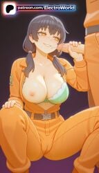 1boy 1girl 1girls 2026 ai_generated artist_name belt big_breasts big_chest big_tits boobs bra breasts bust busty chest cock cum dick electroworld en'en enen exposed_nipples fire_force hetero hi_res high_quality high_resolution highres jumpsuit kotatsu_tamaki large_breasts nipples nipples_outside no orange_jacket patreon patreon_username penis shouboutai smile solo_focus stable_diffusion tamaki_kotatsu tits twintails uncensored underwear watermark