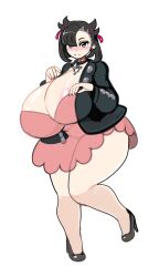 1girls alternate_breast_size big_breasts black_hair breasts desgardes hair_ribbon huge_breasts marnie_(pokemon) nintendo pokemon pokemon_ss thick_thighs thighs twintails voluptuous wide_hips