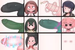 6futas 6girls ashido_mina ashido_mina_(hero_outfit) asui_tsuyu balls big_balls black_eyes black_hair blush blushing boku_no_hero_academia brown_eyes brown_hair bulge_through_clothing cock creati dark_green_hair earphone_jack frog_girl froppy futa_only futanari green_hair hagakure_tooru hagakure_tooru_(invisible) hagakure_toru hero_outfit_(mha) horns huge_cock invisible_girl jiro_kyoka jirou_kyouka kyoka_jiro kyoka_jiro_(hero_outfit) large_penis mina_ashido mina_ashido_(hero_outfit) momo_yaoyorozu momo_yaoyorozu_(hero_outfit) my_hero_academia ochaco_uraraka ochako_uraraka ochako_uraraka_(hero_outfit) penis penis_size_chart penis_size_difference pink_hair pink_skin pinky_(mha) pinky_(my_hero_academia) ponytail purple_hair tooru_hagakure tooru_hagakure_(invisible) tsuyu_asui uraraka_ochaco uraraka_ochako uraraka_ochako_(hero_outfit) uravity veiny_penis yaoyorozu_momo yaoyorozu_momo_(hero_outfit) yellow_eyes zkky2nd