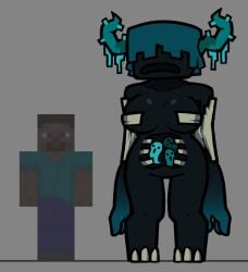 1girls big_breasts black_skin bone_ornament minecraft no_eyes pizzamozzar3lla taller_female warden_(minecraft) warden_woman_(minecraft)