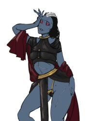 alien alien_girl alternate_version_available black_hair blue_skin hag kumratart mature_female no_sex older_female red_eyes softcore t'au tau warhammer_(franchise) warhammer_40k