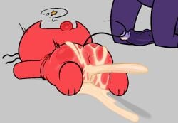 1boy 1girls after_sex ass ass_focus bnnuy bottomless bottomless_female catgirl chibi cum cum_gushing_from_pussy cum_in_pussy cum_splatter female gorilla huge_cock injury male micro_bikini pussy unconscious unconscious_female
