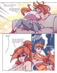 1boy 1girls breasts brother_complex couch female hair huge_breasts jack_knight_(n647) long_hair male n647 rose_drake_(n647)