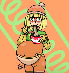 arms_(game) blonde blonde_hair blonde_hair_female looking_at_viewer mask masked_female min_min_(arms) ninja_nori nintendo noodles pregnancy pregnancy_cravings pregnant pregnant_belly pregnant_female