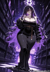 1girl ai_assisted ai_generated bare_shoulders belt breasts cleavage curvaceous curvy curvy_female curvy_figure dress female glasses gloves goddess_of_victory:_nikke jacket label_(nikke) large_breasts long_hair looking_at_viewer miyuai nail_polish purple_eyes purple_hair purple_nails smile solo thick thick_ass thick_butt thick_hips thick_legs thick_thighs very_long_hair voluptuous voluptuous_female wide_hips wide_thighs