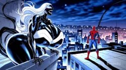 ai ai_generated bbw buildings city female guard_rail huge_ass huge_breasts hyper_breasts hyper_voluptuous long_hair male open_mouth she-venom spiderman thicc two_tone_body venom_(marvel) voluptuous voluptuous_female wide_hips