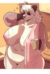 1girls bbw breasts chubby chubby_female coffee coffee_mug female female_only functionally_nude functionally_nude_female furry just_woke_up large_breasts morning nightgown nipples panda panda_girl sleepy slightlysimian solo solo_female solo_focus tagme