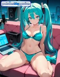 1girls 2026 ai_assisted ai_generated anime aqua_eyes aqua_hair aqua_panties bra computer green_bra green_panties hatsune_miku hi_res high_quality high_resolution highres long_hair miku_hatsune navel panties patreon patreon_username sitting skypassion solo stable_diffusion twintails underwear very_long_hair vocaloid watermark