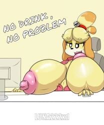 animal_crossing breasts_out isabelle_(animal_crossing) lunaestrella117_(artist) self_breast_sucking tagme video