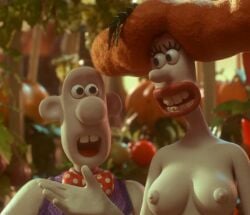 1girl1boy aardman_animations boobs dreamworks edit edited flashing_breasts ginger_hair lady_campanula_tottington nipples nude_female open_mouth screenshot screenshot_edit topless_female wallace_and_gromit