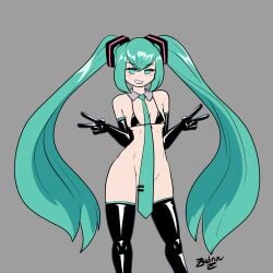 1girls bikini_top bottomless breasts female hatsune_miku leggings necktie tagme vocaloid zedrin