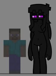 1girls black_skin enderman enderwoman looking_to_the_side minecraft naked naked_female pizzamozzar3lla reference_image taller_female
