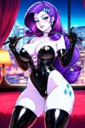 1girls ai_generated bdsm big_breasts black_gloves black_leotard breasts cleavage cross-laced_clothes dominatrix equestria_girls female female_only friendship_is_magic gloves hasbro hips hotel_room indoors large_breasts latex latex_clothing latex_gloves latex_leotard leotard looking_at_viewer my_little_pony nai_diffusion novelai opera_gloves rarity_(eg) rarity_(mlp) seductive solo solo_female stable_diffusion thick_thighs thighs whip wide_hips