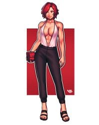 1girls big_breasts big_tits king_of_fighters light_skin red_eyes red_hair short_hair standing vanessa_(kof) vj99