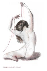 ariadne_(greek_mythology) ass ass_focus black_hair curly_hair faceless faceless_character faceless_female greek_mythology long_hair nude nude_female nudity posing sitting thread