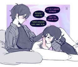 1boy 1girls 2d andrew_graves ashley_graves bed black_hair blowjob blush bottomless brother_and_sister clothed dialogue english_text eye_contact fellatio female incest licking licking_penis lying lying_on_back lying_on_stomach male oral penis phuonghoa198 ponytail pubic_hair siblings straight the_coffin_of_andy_and_leyley