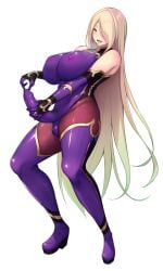 1girl bare_shoulders blonde_hair blush bodysuit boots breasts bulge covered_nipples covered_penis covered_testicles cum elbow_gloves erection erection_under_clothes full_body futanari futanari_masturbation game_asset gloves gold_trim gradient_hair green_hair hair_over_one_eye half-closed_eyes high_heels huge_breasts impossible_clothes kongeraatio large_variant_set leotard long_hair masturbation multicolored_hair non-web_source open_mouth pantyhose penis purple_bodysuit purple_gloves rokujou_sion self-datamine shiny_clothes simple_background skin_tight smile solo standing tachi-e taimanin_suit taimashi_ayano tears thigh_boots thighhighs transparent_background variant_set very_long_hair