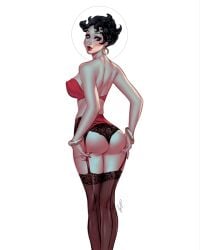 1girls ass betty_boop big_ass big_breasts black_hair breasts elias_chatzoudis female garter_straps nipple_bulge short_hair solo