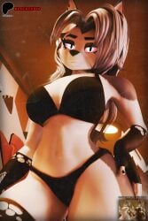 3d 3d_(artwork) 3d_model 3d_render alternate_version_at_paywall alternate_version_at_source alternate_version_available anthro black_underwear blackterio blender blender_(artwork) blender_(software) blender_cycles blender_cycles_(artwork) boobs breasts female female_anthro furry furry_female furry_only gloves hand_on_hip looking_at_viewer loona_(helluva_boss) tits underwear white_body white_hair