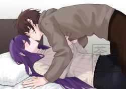 artist_request before_sex clothed doki_doki_literature_club imminent_sex kiss kissing making_out yuri_(doki_doki_literature_club)