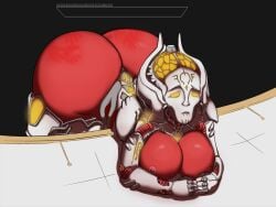 alien_girl bent_over bethesda_softworks big_breasts crying cute doom glowing_eyes huge_ass id_software khan_maykr maykr nightmare_waifu oddrich red_skin spanking spanking_marks video_game_character