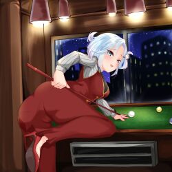 billiard_table blue_eyes blue_hair blush chiebukuro_setsuka clothed danganronpa danganronpa_another fanganronpa female hair_ornament heterochromia purple_eyes sdra2 shoes smooth_skin super_danganronpa_another_2