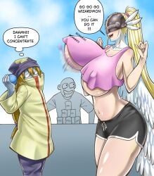 alternate_costume angewomon blonde_hair busty casual commission commission_art commissioner_upload couple digimon digimon_(species) duo english english_text huge_breasts pararampa text wizardmon
