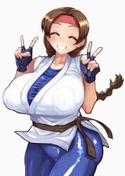 1girls big_breasts braid brown_eyes brown_hair castro_503_(artist) castro__503 castro__503_(artist) hairband huge_breasts kasutoro_(castroll) king_of_fighters light-skinned_female light_skin long_hair pale-skinned_female pale_skin ponytail yuri_sakazaki
