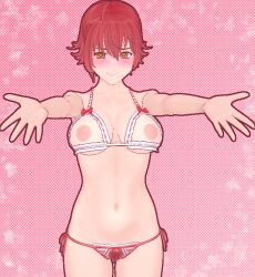 big_areola big_breasts fnafhs foxy_(fnafhs) genderswap_(mtf) hairy_pussy happy heart_eyes looking_at_viewer red_lingerie rule_63 sarah21sugardust short_hair tomboy