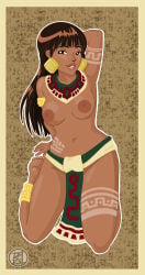 1girls 2013 aztec breasts brown_hair dark-skinned_female dark_skin female history latina loincloth mesoamerican nipples solo tagme_(artist)