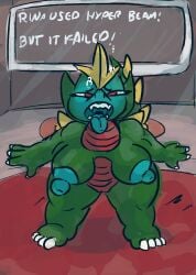 1girls aquaphilia arena battle breasts bubbles drowning female flooded mblaze nintendo nude pokemon solo tyranitar underwater