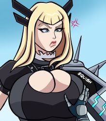 1girls annoyed bangs big_boobs big_breasts blonde_female blonde_hair blue_eyes blueartfiend boobs breast_grab breasts female female_focus female_only grabbing_breasts large_boobs large_breasts magik_(illyana_rasputin) magik_(marvel_tokon) marvel marvel_tokon:_fighting_souls