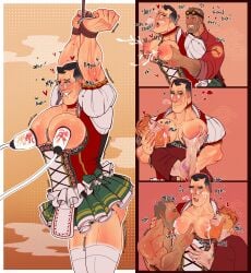 arms_tied arms_tied_above_head beard corset dirndl drinking_milk engineer_(team_fortress_2) gay german_male huge_pecs large_pecs male/male/male male_lactation male_milking manboobs masculine_crossdresser medic_(team_fortress_2) milk_squirt milking_machine milking_machine_on_male milking_pecs original_character pyro_(team_fortress_2) squirting_milk sucking_nipples sucking_pecs sweetapplebitter team_fortress_2 yaoi
