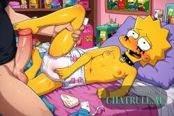 1boy adorable adult ai_assisted ai_generated arched_back bare_feet bare_legs bedroom blue_fingernails blue_toenails blushing caught_masturbating crying cumming cute cute_face embarrassed facing_forward footjob full_body goth_makeup hard_nipples highres horny human humiliated in_bed legs_spread lustful the_simpsons yellow_skin