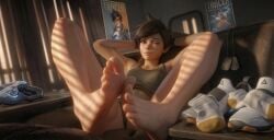 1girls artist_request big_feet female female_only foot_focus long_feet overwatch soles solo toes tracer