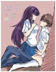 1boy 1girl before_sex clothed crunnix doki_doki_literature_club imminent_sex on_top straddling yuri_(doki_doki_literature_club)