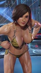 1girl 3d asian asian_female ass asuka_kazama big_breasts bikini breasts brunette brunette_hair cleavage closed_smile envy15re2lm female female_focus female_only japanese_female kazama_asuka navel oiled oiled_skin see-through short_hair sweat tagme tan_skin tanned_female tanned_skin tekken tekken_8 thick_thighs wide_hips