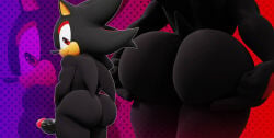anthro ass ass_focus ass_lift big_ass big_penis black_fur black_quills blue_background butt butt_focus cock huge_ass looking_at_viewer looking_back looking_over_shoulder male_only muscular muscular_male quills rear_view red_background red_eyes sega shadow_the_hedgehog sonic_team sonic_the_hedgehog_(series) stylized thick_ass thick_thighs